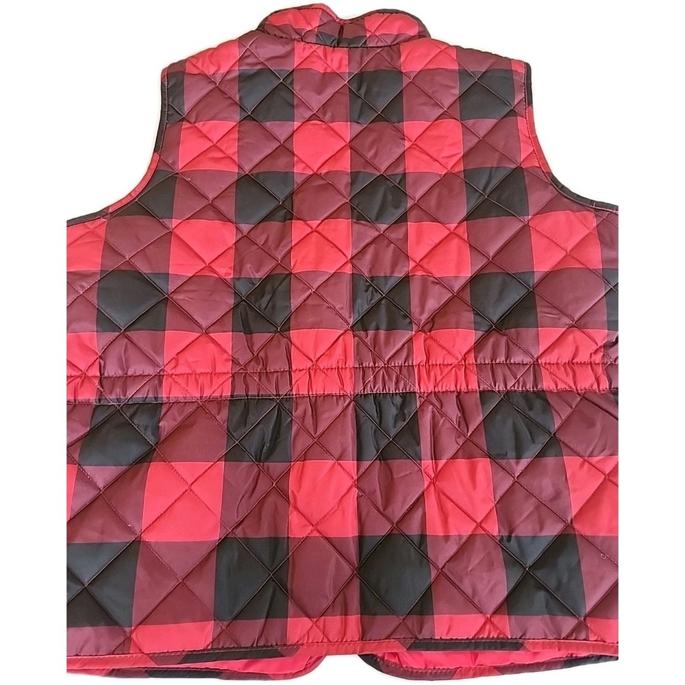 St Johns Bay Womens Quilted Puffer Vest XXL Red Black Buffalo Plaid Preppy Trad - Picture 4 of 13